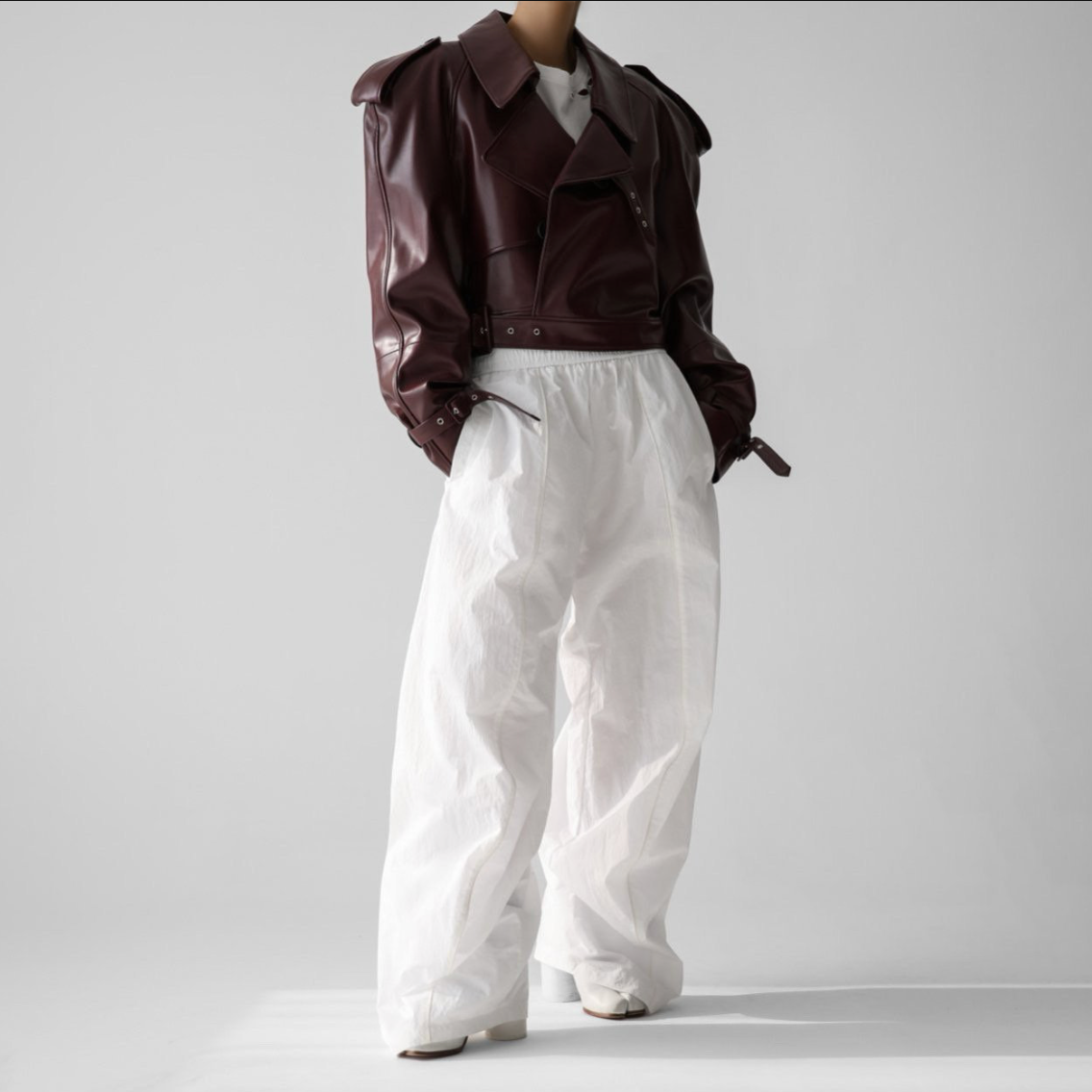 Belted Buckle Faux Leather Jacket