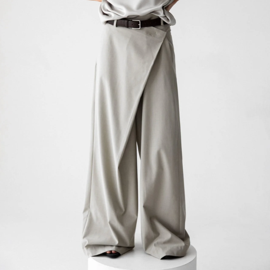 Asymmetry Pin Tuck Maxi Trouser