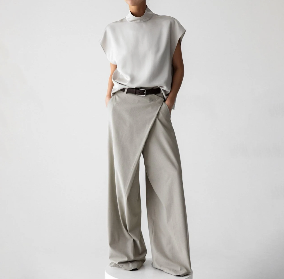 Asymmetry Pin Tuck Maxi Trouser