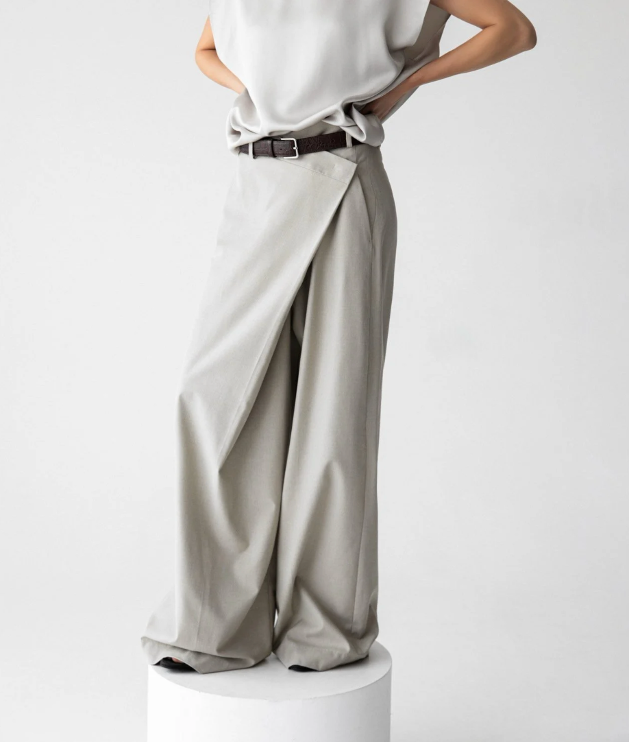 Asymmetry Pin Tuck Maxi Trouser