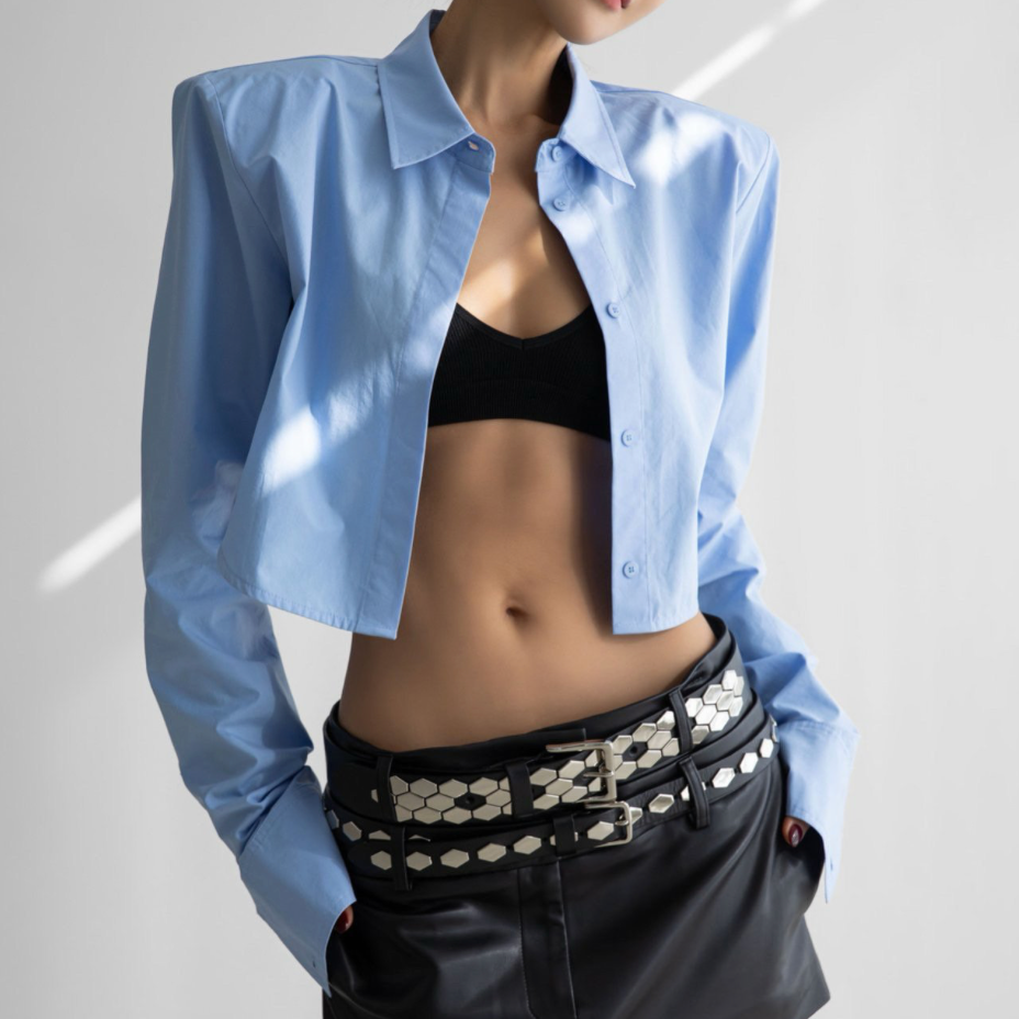 The Lux Shoulder Pad Cropped Shirt