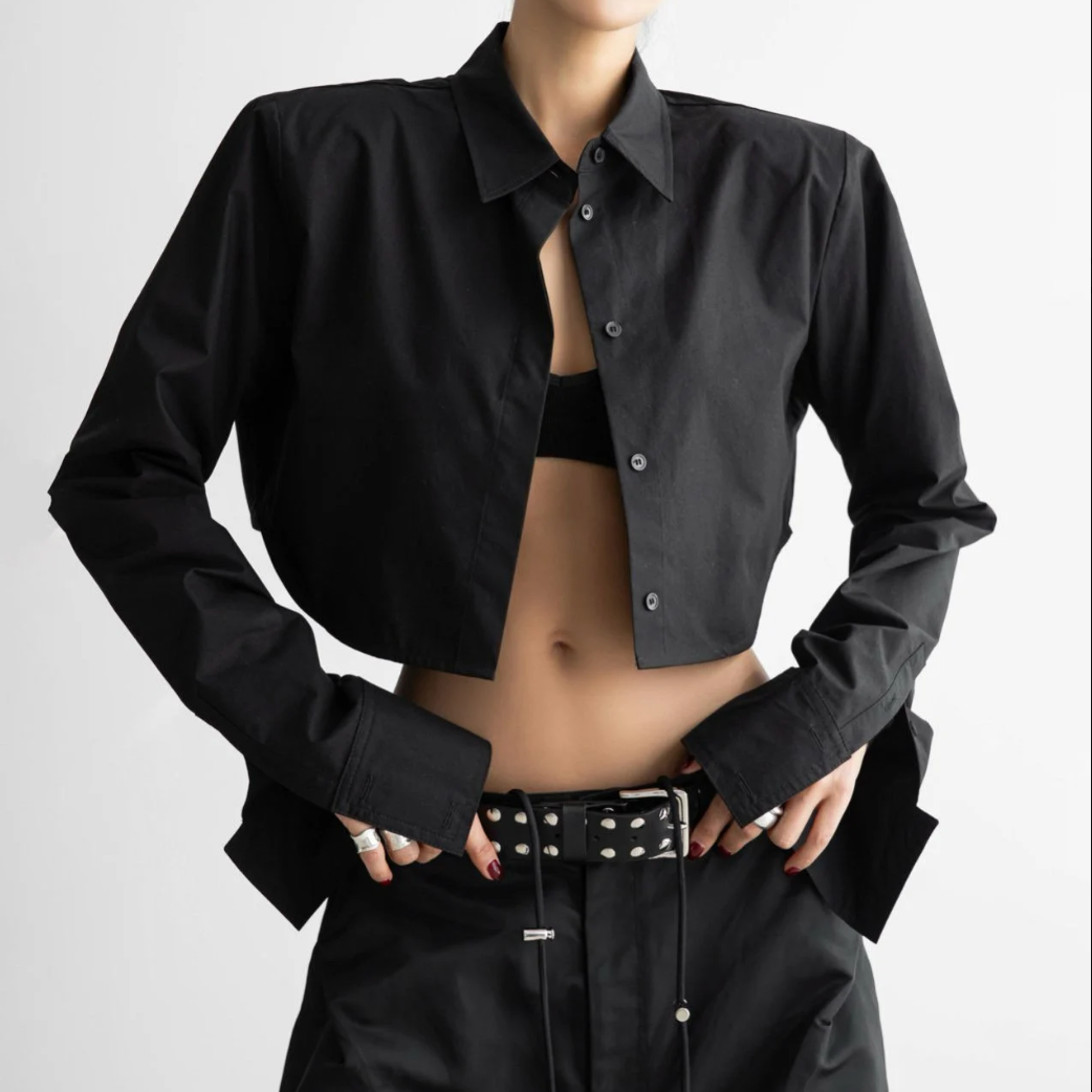 The Lux Shoulder Pad Cropped Shirt