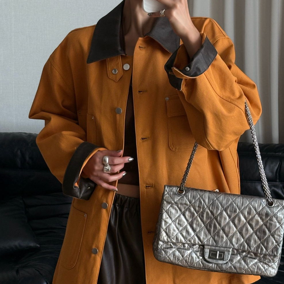 Oversized Leather Collar Jacket