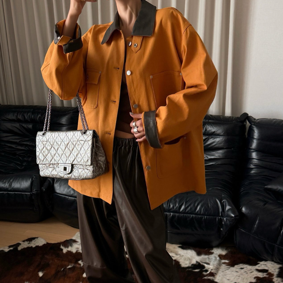 Oversized Leather Collar Jacket