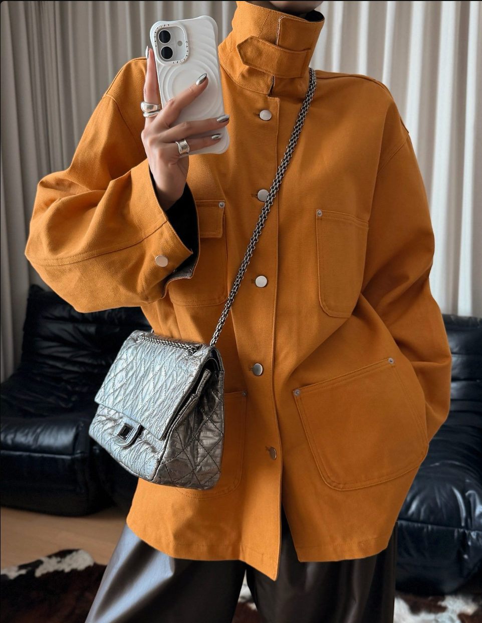 Oversized Leather Collar Jacket