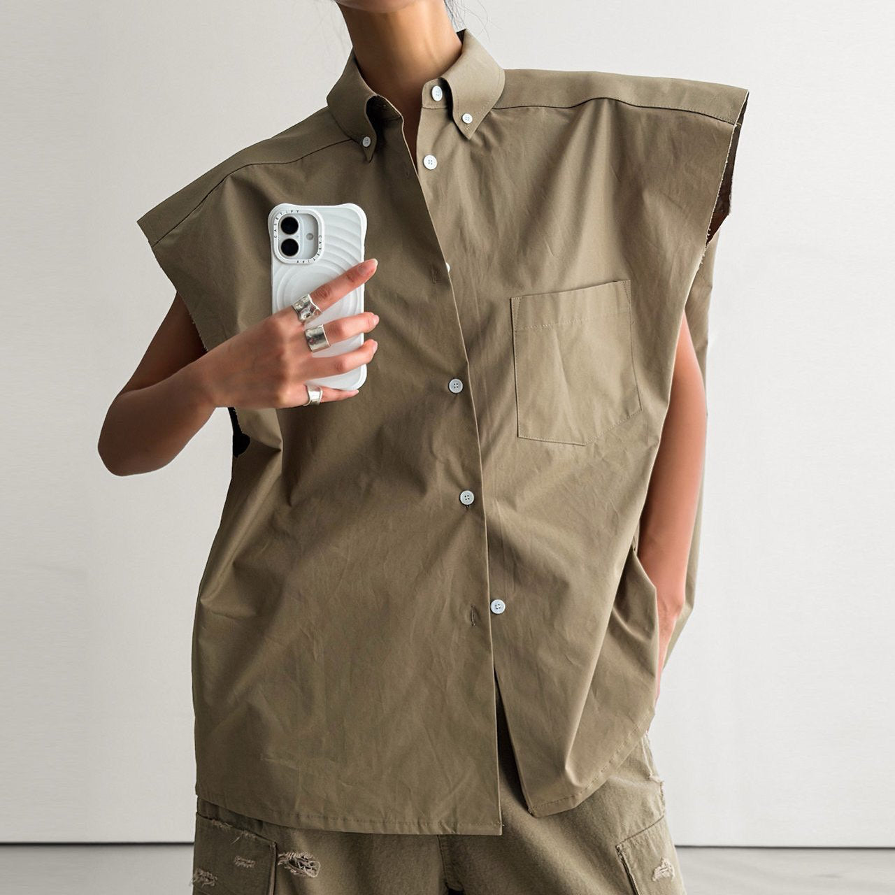 Oversized Square Sleeveless Shirt