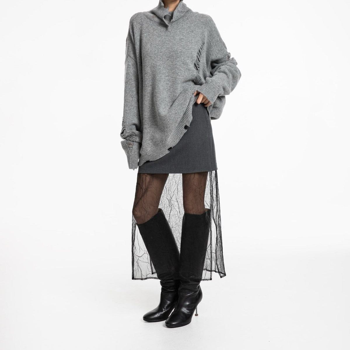 Mesh Slit Pencil Skirt