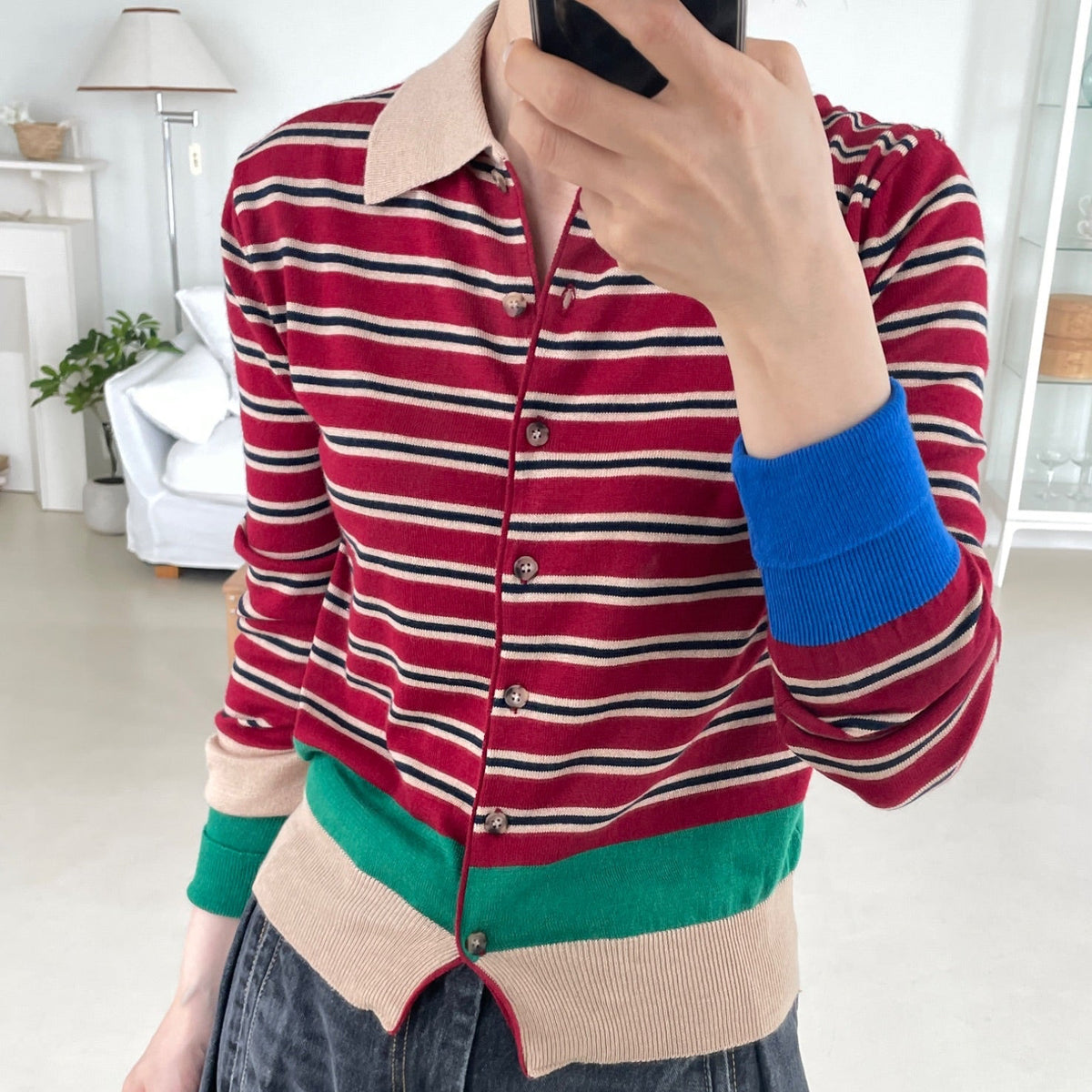 Striped Contrast Knit Cardigan