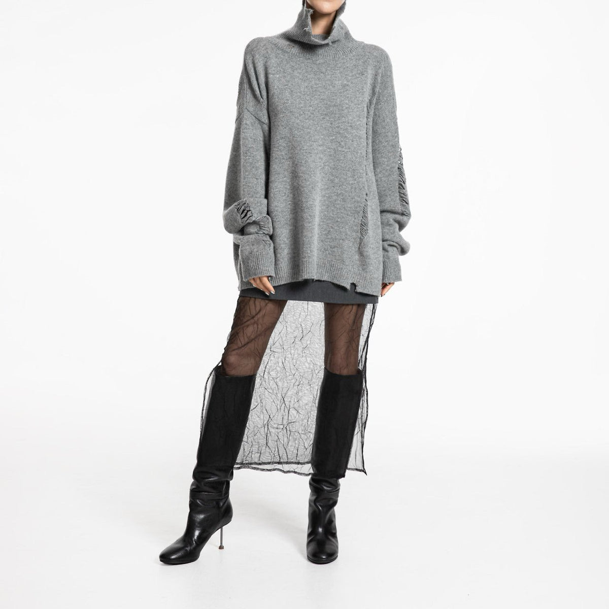 Mesh Slit Pencil Skirt