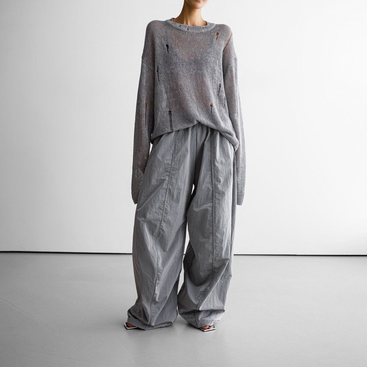 Silver Drawstring Twist Trousers