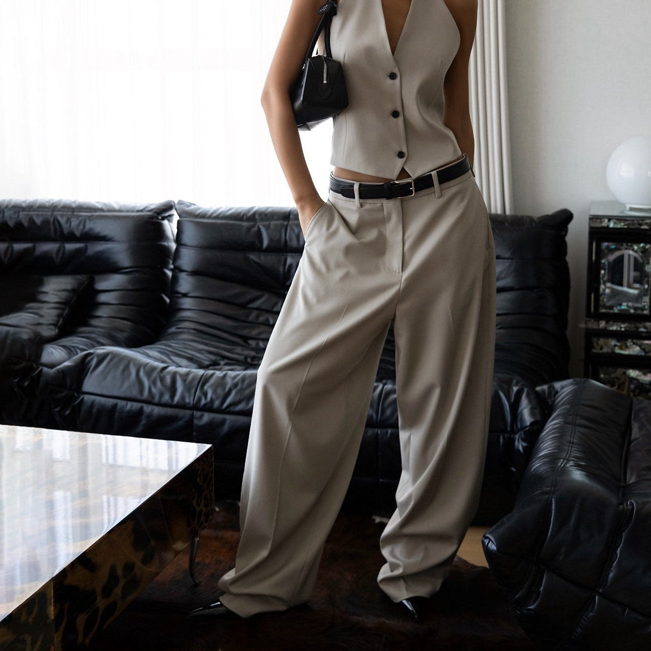 Wool Silk Low Trousers