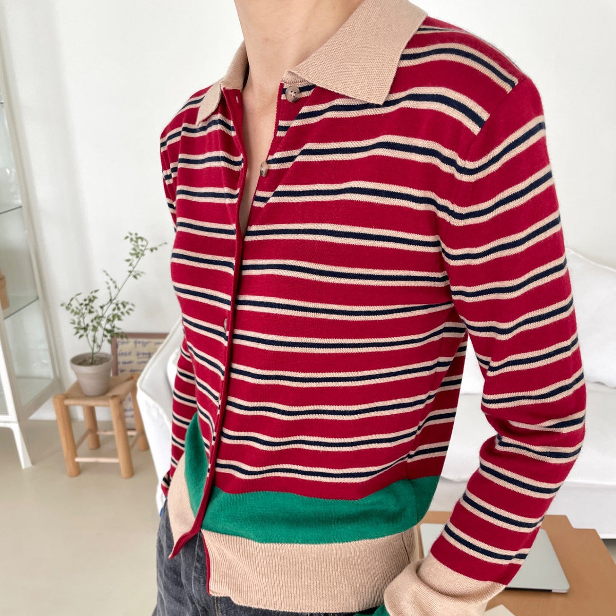 Striped Contrast Knit Cardigan