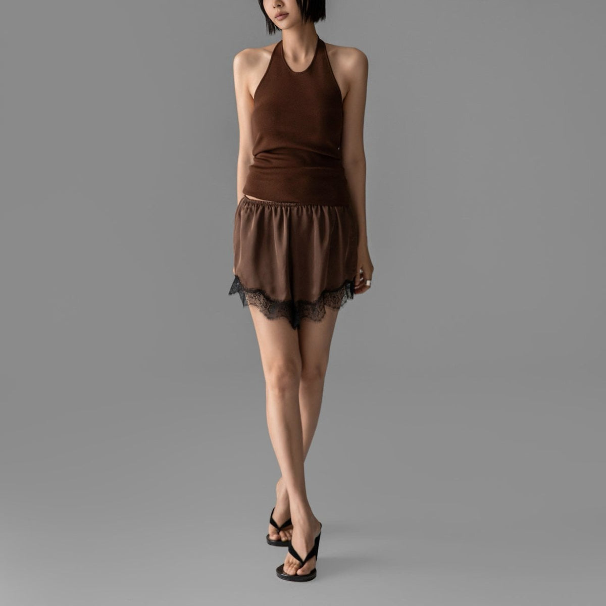 Lace Trim Satin Shorts