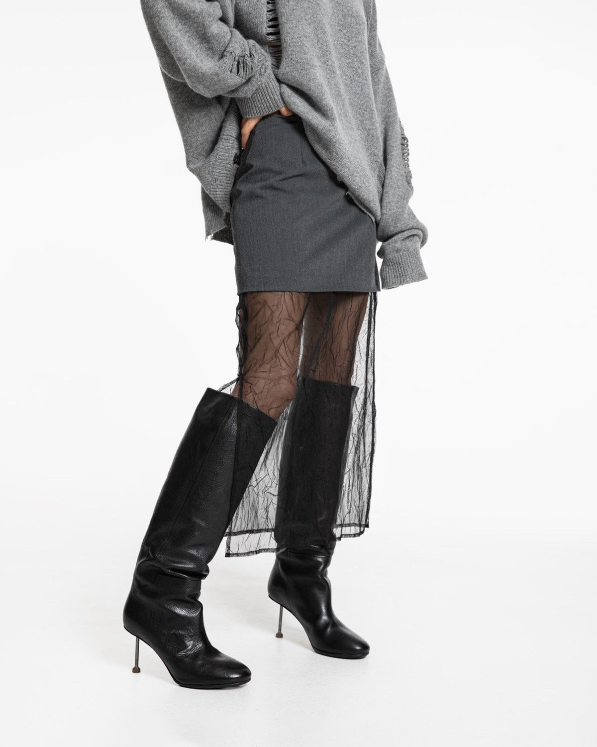 Mesh Slit Pencil Skirt