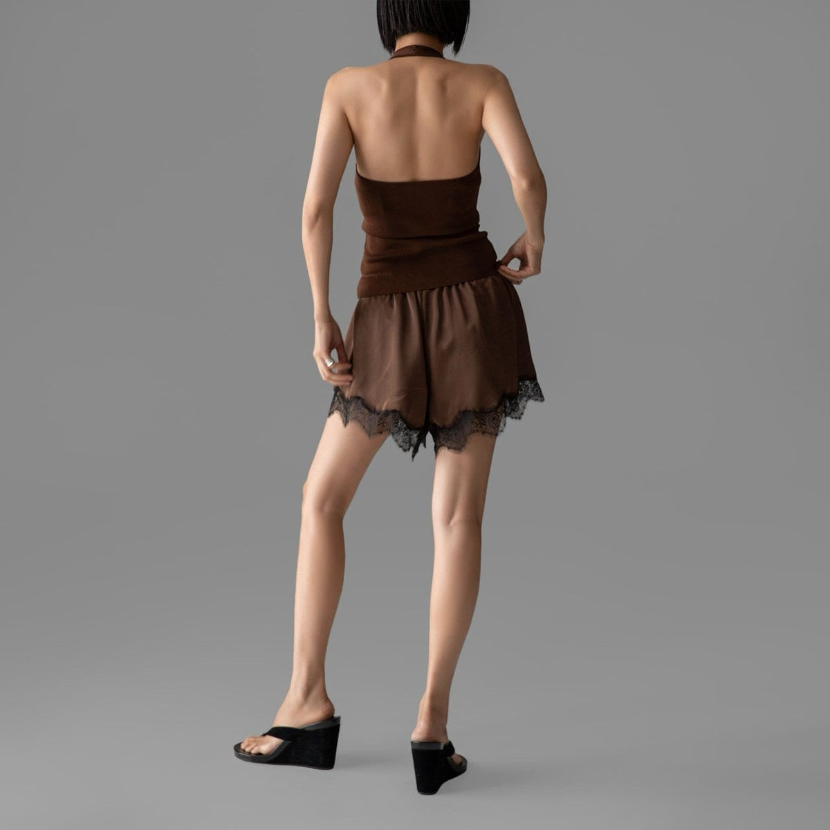 Lace Trim Satin Shorts