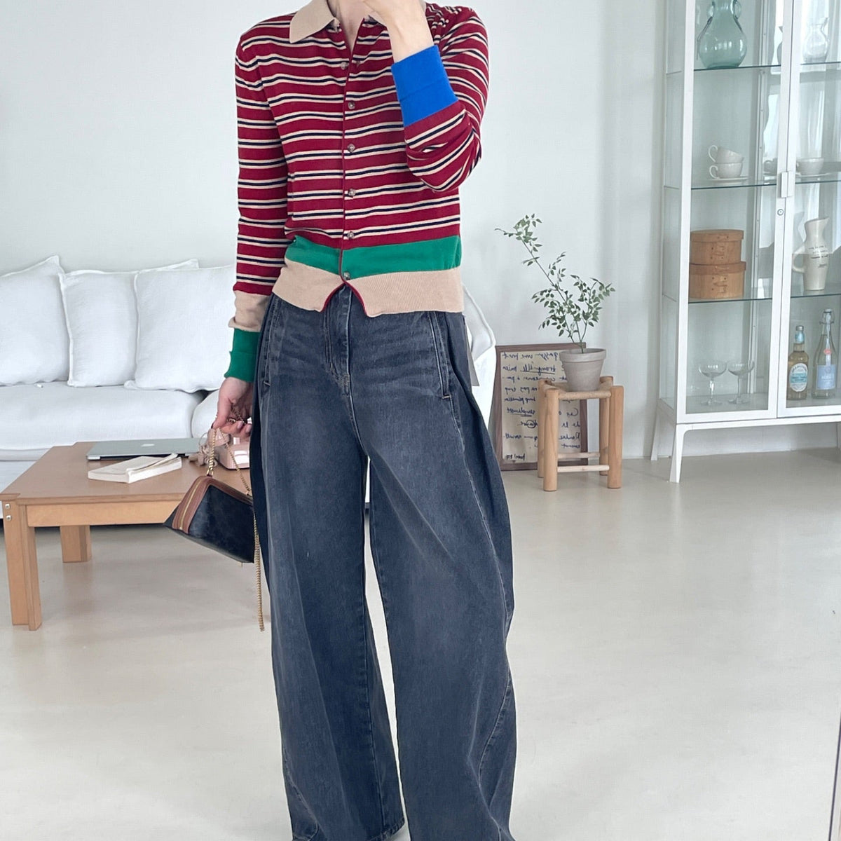 Striped Contrast Knit Cardigan