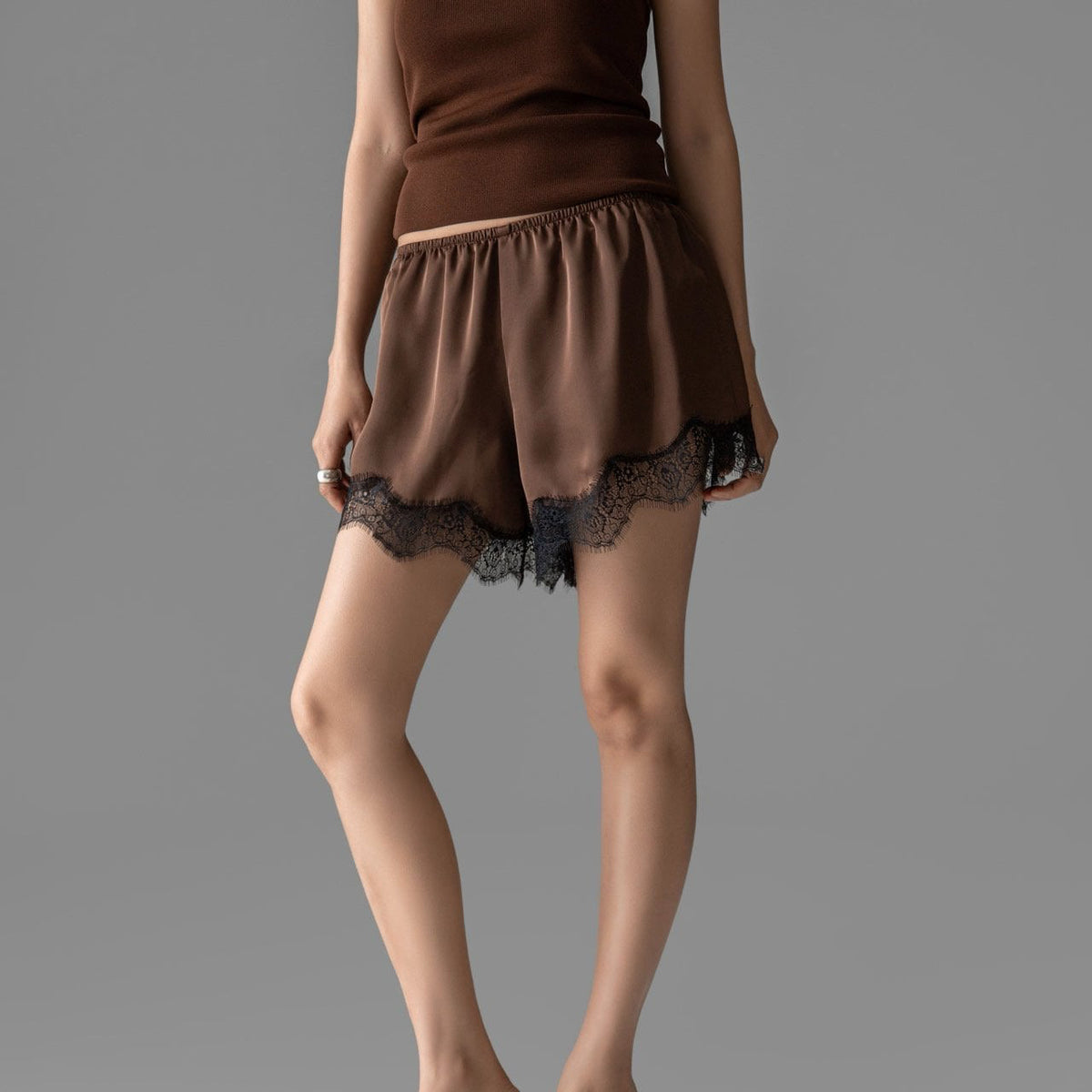 Lace Trim Satin Shorts