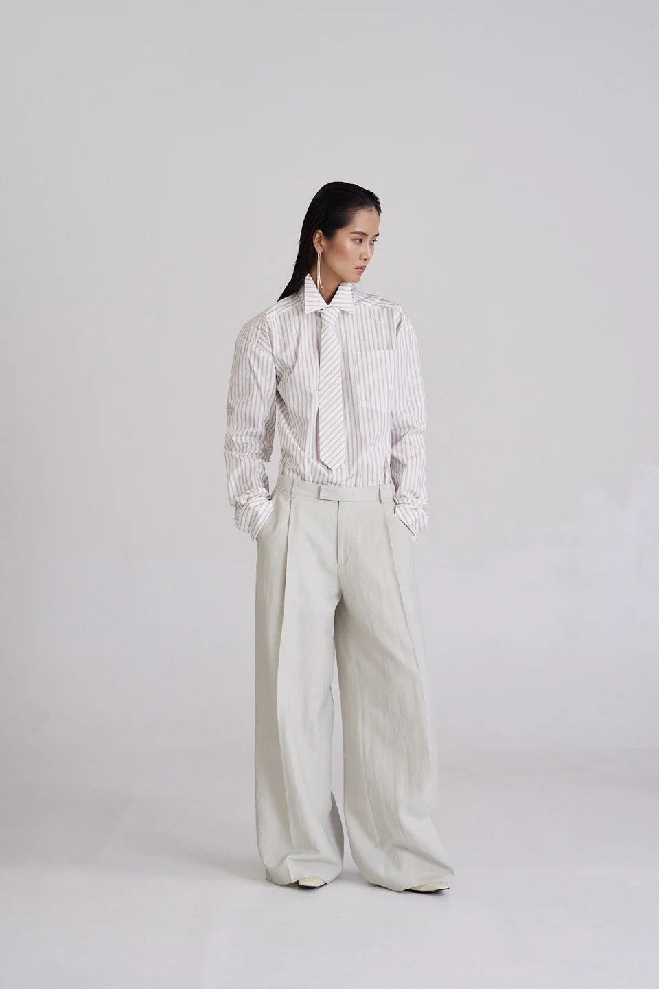 The Pinstripe Statement Shirt- Beige