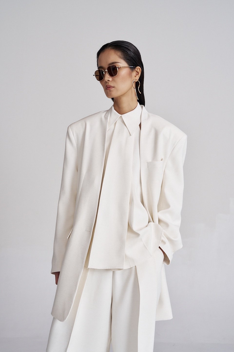 Long White Linen Coat